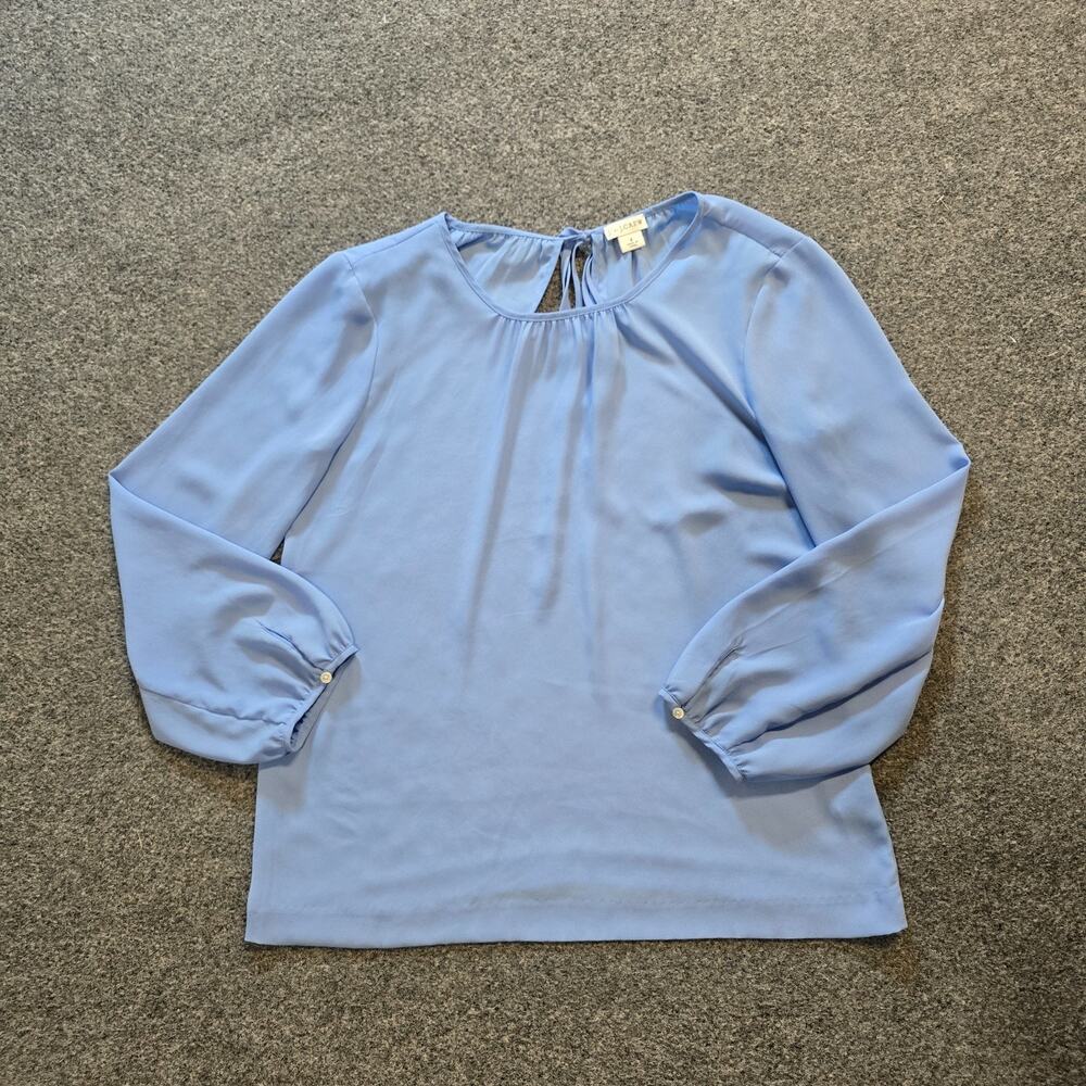 J Crew Top Women Size 2 Blue Round Neck Lightweight Long Sleeve Capsule Career